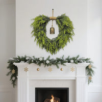 Christmas Heart-shaped Bell Wreath for Front Door & Fireplace Decor
