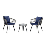 Outdoor PE Wicker Bistro Set with Cushions, 3-Piece Patio Furniture for Garden Balcony