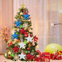 4th of July 7CM 3D Star Ornaments for Independence Day & Christmas Tree Decoration, 12-Pack