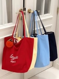 Striped Canvas Tote Bag for Women, Large Capacity Casual Shoulder Bag