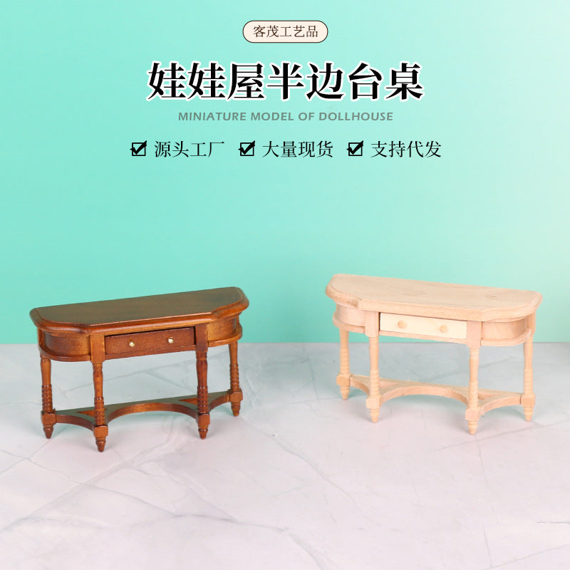 1:12 Dollhouse Miniature European Retro Half-Moon Console Table for OB11 Scene