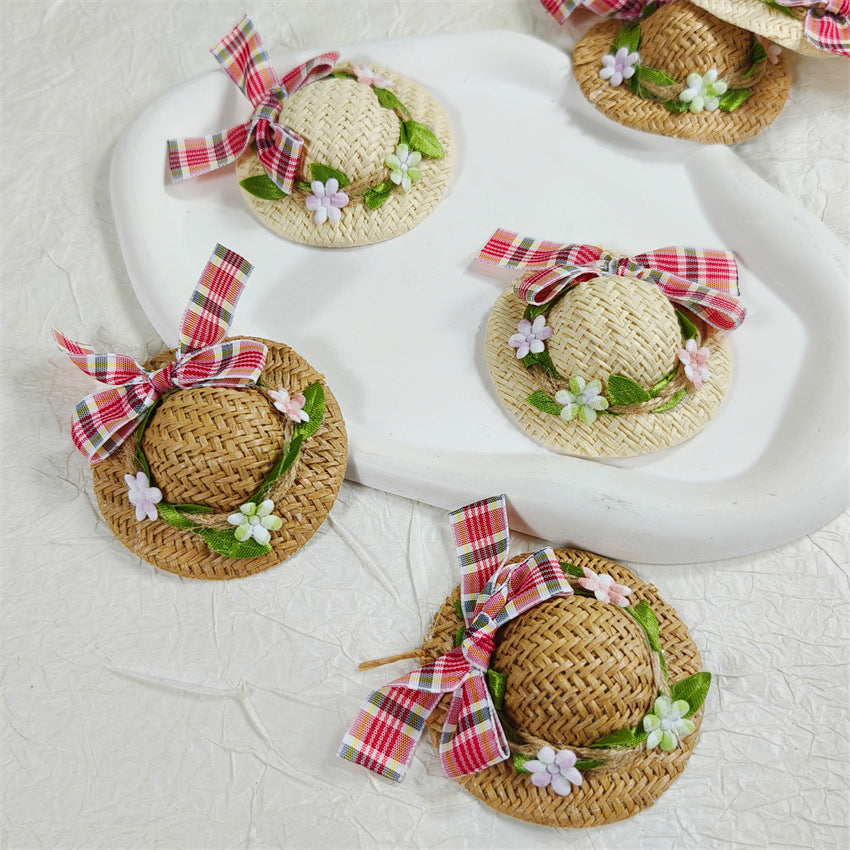 Summer Woven Bow Straw Hat Mini Cute Fresh Japanese Style Doll Hair Accessory Decoration