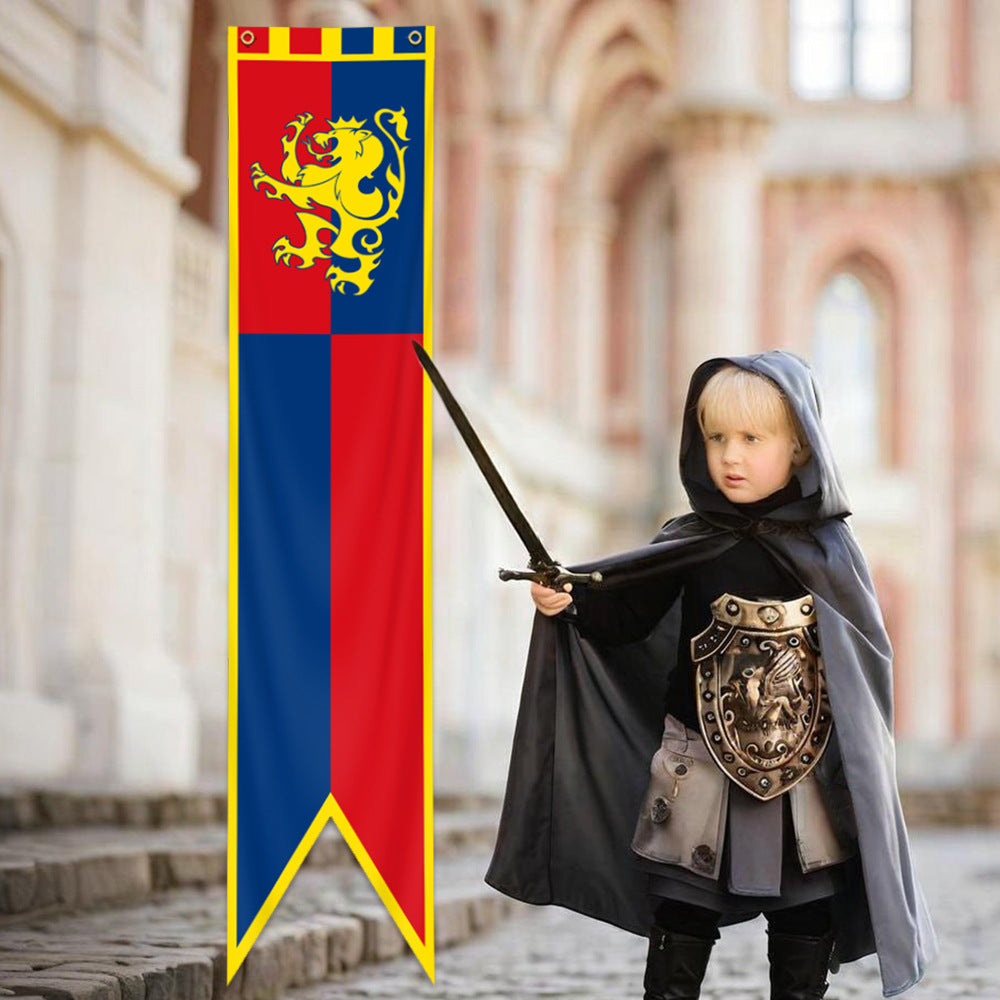 Medieval Knight Swallowtail Flag Tapestry Vintage Wall Hanging Decor