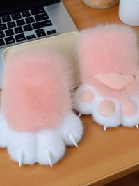 Cute Cat Paw Plush Gloves with Squeaker for Cosplay and Kids