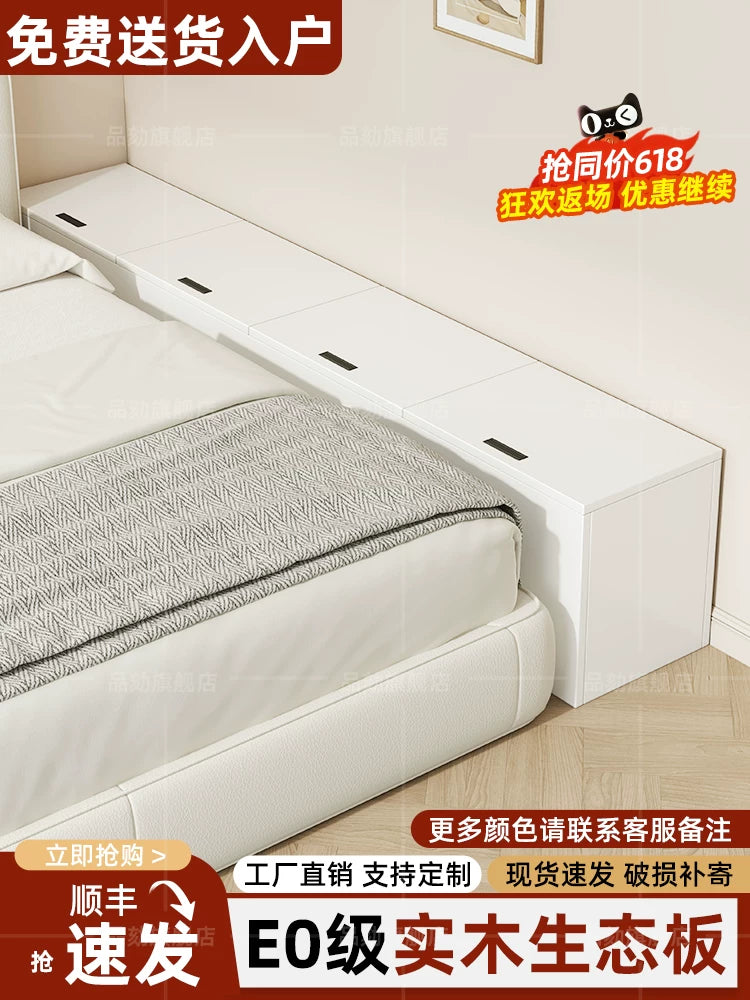 Solid Wood Narrow Bedside Table with Storage for Small Spaces