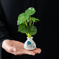 Mini Chinese Ceramic Vase with Faux Plant for Desktop Decor