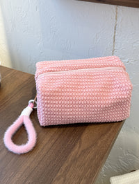 Ins Style Plush Plaid Portable Travel Toiletry Bag Large Capacity Cosmetic Organizer with Handle
