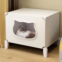 Semi-Enclosed Cat House Bed for All Seasons, Washable Pet Kitten Villa
