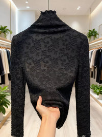 Women's Fleece Lined Thermal Lace Jacquard High-Neck Base Layer Top