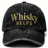 Washed Distressed Baseball Cap with Whiskey Embroidery, Adjustable Outdoor Sun Hat