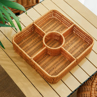 Handwoven Rattan-Style Divided Snack and Nut Serving Basket with Lid