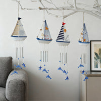 Nautical Wooden Sailboat Wind Chime Home Decor