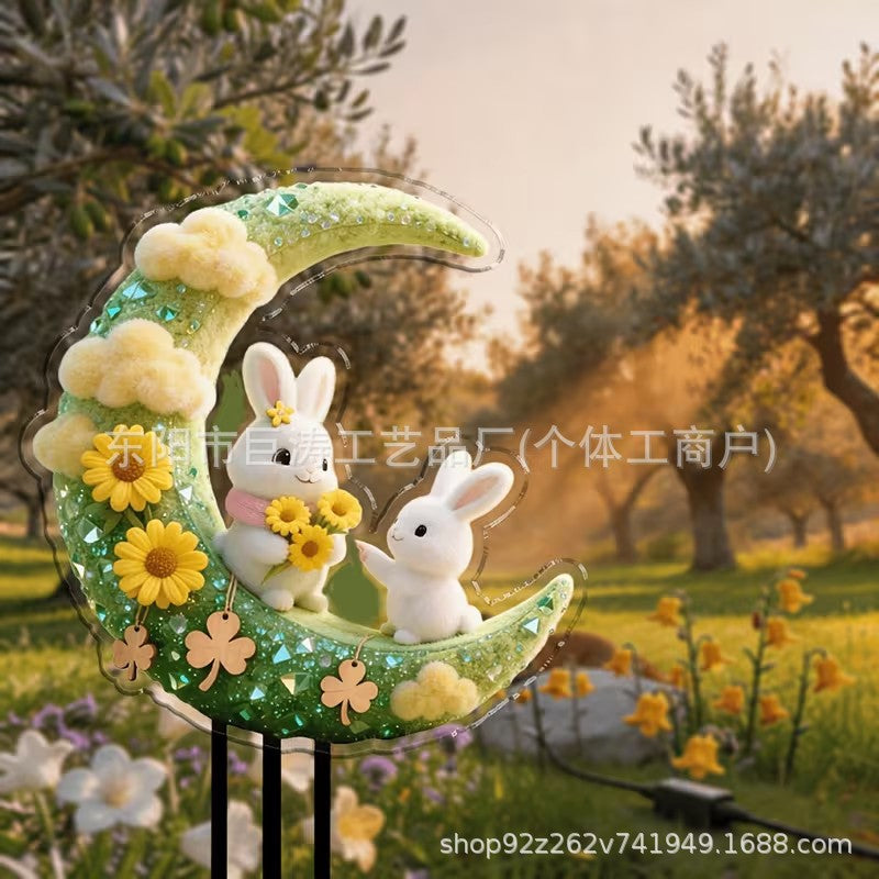Easter Moon Bunny 2D Acrylic Garden Stake Decoration