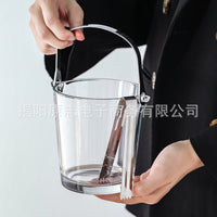 Lead-Free Glass Ice Bucket with Handle for Bar KTV Beer Wine Champagne Commercial Home Use
