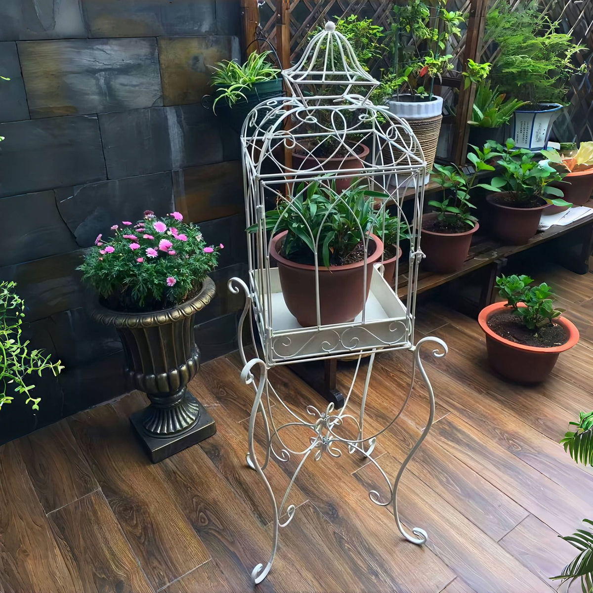 Balcony Flower Stand Birdcage Iron Art Succulent Plant Rack Indoor Outdoor Living Room Multi-tier Storage Shelf
