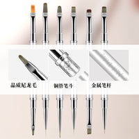 Dual-Ended Metal Nail Art Brush Set with Storage Bag for Builder Gel, Liner, and Painting
