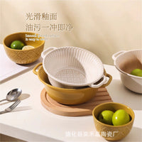 Nordic Ins Style Ceramic Bowl Set with Begonia Flower Pattern, Underglaze Dinnerware for Soup and Noodles