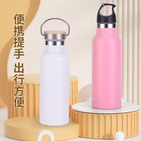 Stainless Steel Insulated Water Bottle with Bamboo Lid, Large Capacity Travel Flask with Handle