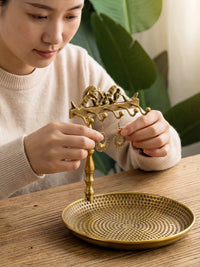 European Vintage Brass Jewelry Stand with Storage Tray for Bedroom Dresser and Entryway