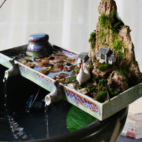 Ceramic Waterfall Fish Tank Landscape Fountain Ornament with Circulating Water System