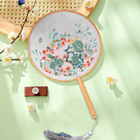 DIY Embroidery Kit with Round Fan, Ancient Style Lotus Hand-Embroidered Suzhou Embroidery for Beginners