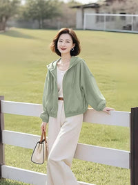 Women's Hooded Cropped Sun Protection Jacket Lightweight Loose Casual Coat