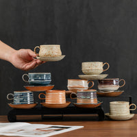 Japanese Style Ceramic Drip Coffee Mug with Saucer, Vintage Breakfast Cup, Minimalist Gift Box
