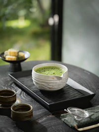 Japanese Style Ceramic Matcha Bowl with Spout - Hand-Painted Kiln Glaze