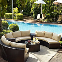 Outdoor Rattan Half-Moon Sectional Sofa Set with Coffee Table for Patio Garden