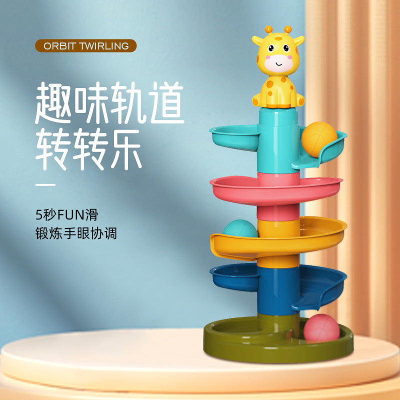 Kids' Educational Stacking Ball Drop and Roll Toy with Basketball Hoop