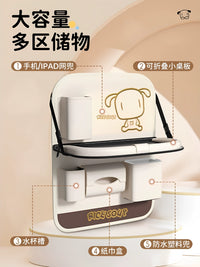 Car Seat Back Organizer with Foldable Table and Kick Mat, Multi-Pocket Storage for Kids and Travel