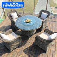 Outdoor Rattan Dining Table and Chairs Set for Patio Garden Balcony