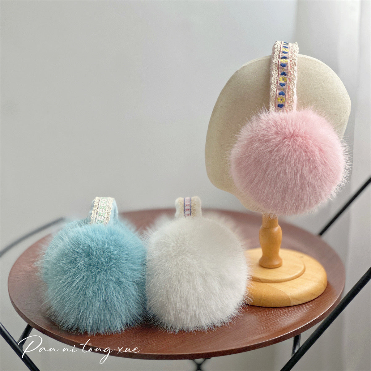 Winter Plush Earmuffs with Lace Trim for Cycling and Cold Weather