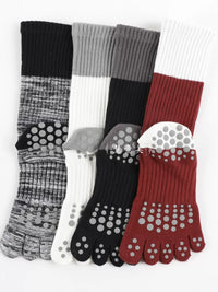 Non-Slip Toeless Yoga Pilates Socks for Women, 5-Toe Grip Socks for Barre Dance Fitness Home Workout