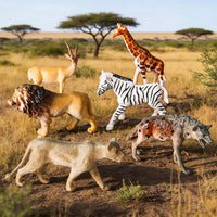 Miniature Solid African Animal Figurines Set - Realistic Wildlife Models for Kids