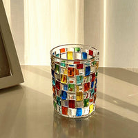 Hand-Painted Nordic Glass Juice and Whiskey Tumbler with Woven Texture
