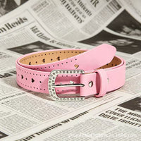 Women's Heart-Perforated Punk Style Belt with Diamond Buckle