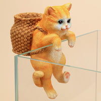 Cute Cat and Dog Backpack Planter Hanger Resin Ornament for Garden and Fish Tank Decoration