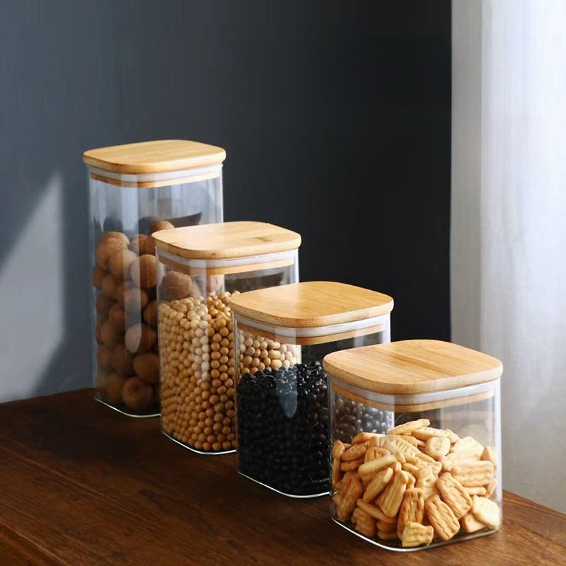 Square High Borosilicate Glass Storage Jar with Airtight Lid for Kitchen Pantry Organization