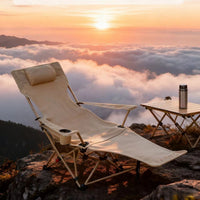 Outdoor Reclining Beach Chair with Armrests and Leg Rest, 4-Position Adjustable Folding Camping Lounge Chair for Office Nap