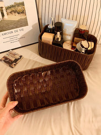 Ins Style Rattan Weave Storage Basket Desktop Cosmetic Mask Sundries Organizer Simple Living Room Storage Box