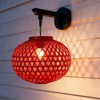 Solar Powered Bamboo Lantern Wall Light for Outdoor Garden & Courtyard Decor