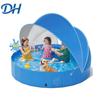 Foldable Pet Swimming Pool with Sunshade for Outdoor Bathing and Play
