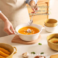Nordic Ins Style Ceramic Bowl Set with Begonia Flower Pattern, Underglaze Dinnerware for Soup and Noodles