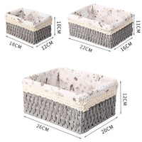 Woven Rattan Desktop Storage Basket with Fabric Lining for Snacks, Cosmetics, Toys, and Sundries
