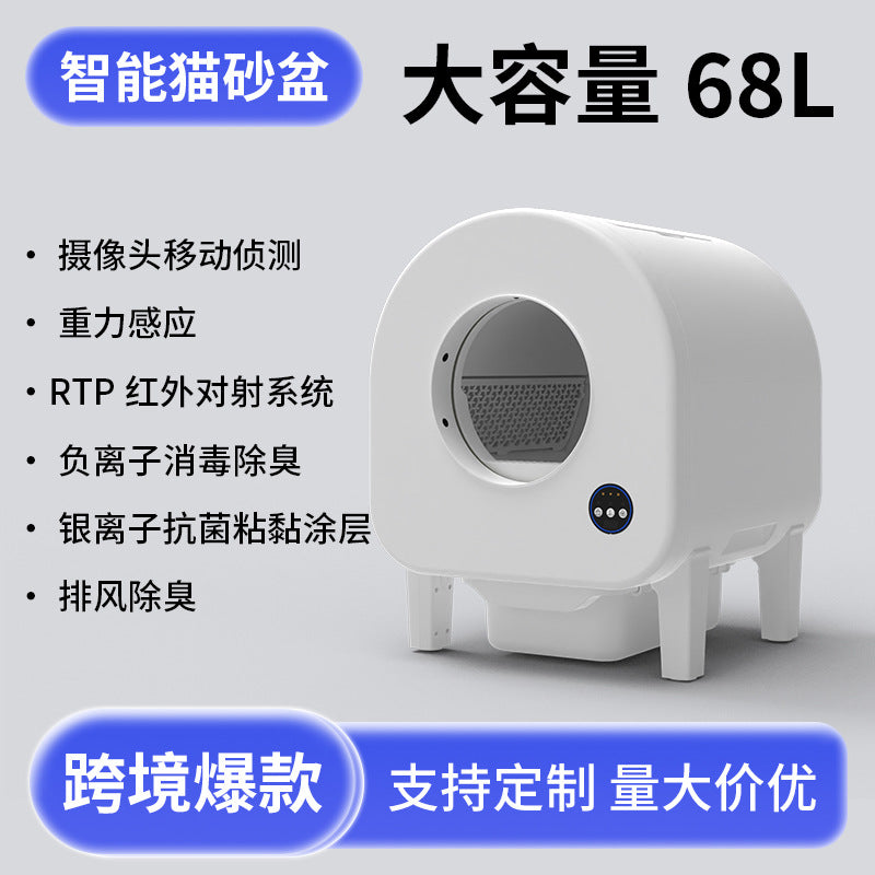 Smart Self-Cleaning Cat Litter Box with App Control and Camera Monitoring, Extra Large Enclosed Design