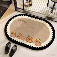 Cartoon Oval Bathroom Mat Absorbent Non-Slip Toilet Floor Rug