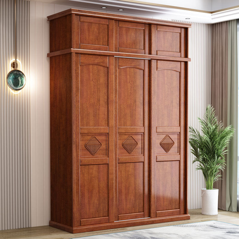 Chinese Solid Wood Walnut Wardrobe with Sliding Mirror Door for Bedroom Storage, Small Apartment Closet