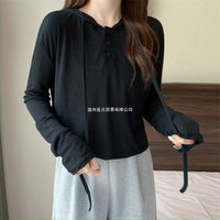 Women's Hooded Sun Protection T-Shirt Thin Loose Short Ice Silk Long Sleeve Top