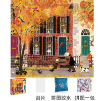 Square Christmas Snow Scene Jigsaw Puzzle 500 Pieces with Gold Foil Reflective Finish, Stress Relief Educational Toy Gift